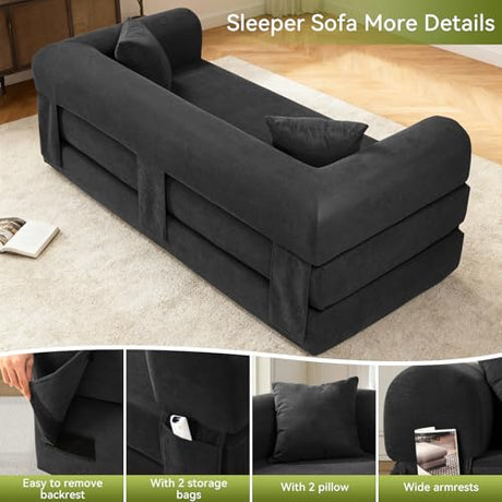 GJQ Convertible Futon Sofa Bed,80" Folding Pull Out Couch Bed with Pillows & Storage,Queen Sleeper Sofa Bed,Compressed Couch in a Box,Corduroy Boneless Couches for Living Room,Deep Gray GJQ