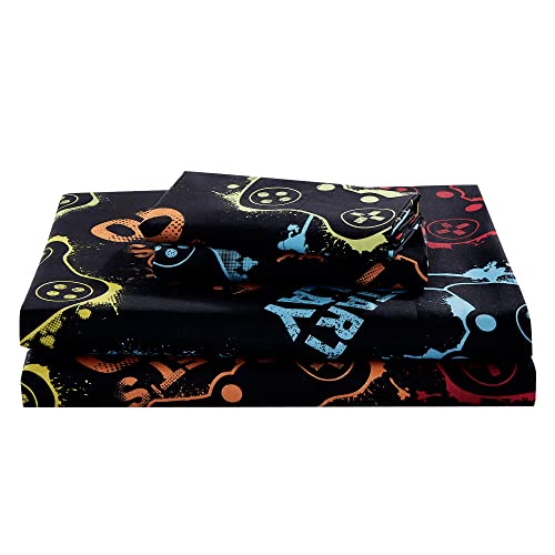 Chezmoi Collection 4-Piece Kids/Teens Gamer Sheet Set - Soft Microfiber Multi-Color Video Games Gamepad Whimsical Fun Kids Sheets, Full Size Chezmoi Collection
