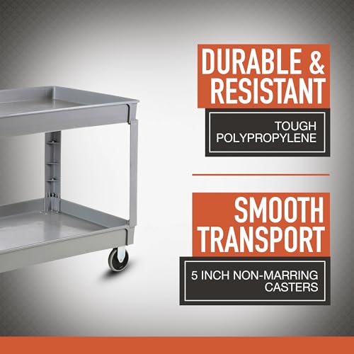Ironton 500-Lb. Capacity 2 Tray Utility Cart, Maintenance-Free Structural Foam Construction Cargo Pushcart, Scratch Resistant, Easy to Clean Service Ironton
