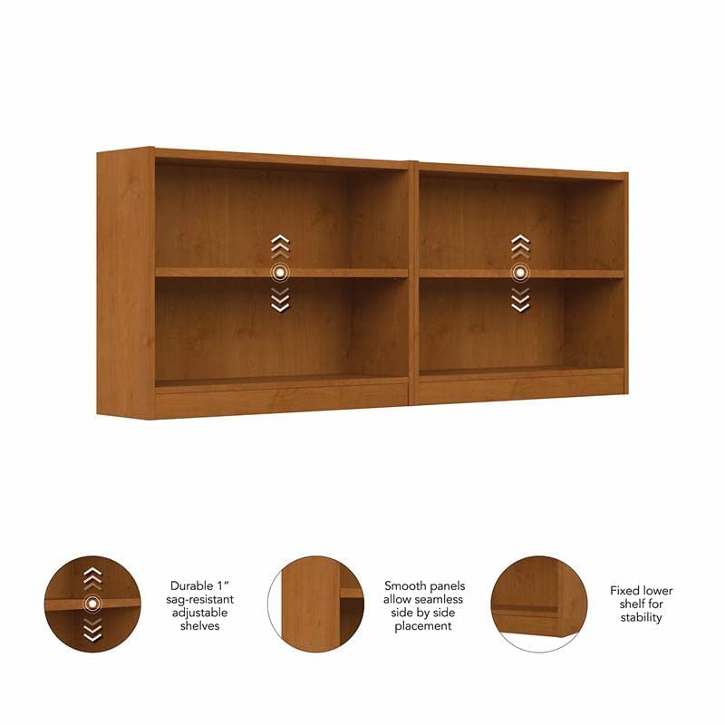 Bush Furniture Universal Small 2 Shelf Bookcase Set - Natural Cherry Finish, Versatile Storage for Home Office or Living Room - WoodArtSupply