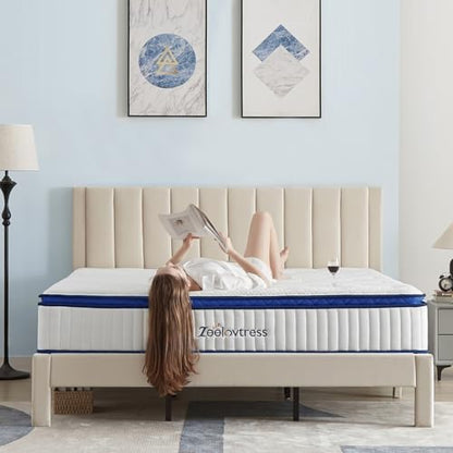 Zeelovtress 12 Inch California King Mattress, Cool Gel Memory Foam and Pocketed Coils Hybrid Mattress in a Box, Medium Firm with Strengthen Edge Support for Body Pressure Relief