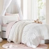 Intelligent Design Twin Comforter Set Ruched Shabby Chic Comforters for Twin Size Bed, All Season Lightweight Comforter Twin, French Country Bedding Set, Sham, Ella, Twin/Twin XL, White, 2 Piece Intelligent Design