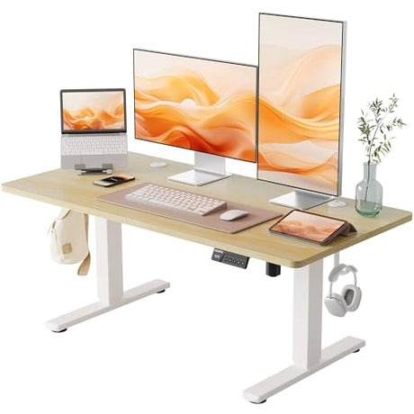 YIHAYO Low Height Adjustable Desk, Lifts 18.1-28.3 Inches, Electric Standing Desk for Short People, 48 x 24 Inches Computer Table with Splice Board for Home Office, Natural YIHAYO