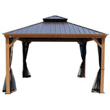 Kozyard Apollo 12’x12’ Hardtop Gazebo, Wooden Coated Aluminum Frame Canopy with Galvanized Steel Double Roof, Outdoor Permanent Metal Pavilion with Netting for Patio, Deck and Lawn (12ft x 12ft) Kozyard