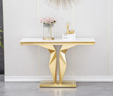 Faux Marble Console Table, 47" Entryway Tables Narrow Entry Table with 0.71" Thick Marble Tabletop and Gold Stainless Steel Base, Luxury Modern Cocktail Center Table for Office Living Room Kootlena