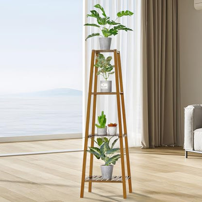 Magshion Bamboo Tall Plant Stand 4-Tier Pot Holder Small Space Flower Shelf Rack Display Table for Living Room Balcony and Garden - WoodArtSupply