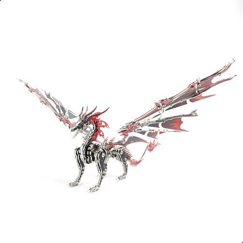 Kolotesame Fire Dragon 3D Metal Puzzle for Adult, Mechanical Black and Red Dragon Metal Building Model Kit, Challenging Puzzle for Men and Fantasy Fans, Unique DIY Collectible or Creative Gift
