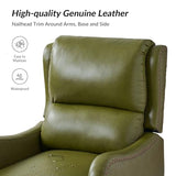 HULALA HOME Genuine Leather Recliner Chair, Modern Push Back Recliner Armchair with Thick Seat, Backrest & Footrest, Nailhead Decor for Living Room, Bedroom, Olive