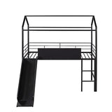 Bellemave Twin Metal Loft Bed with Fence and Two-Sided writable Chalkboard, Twin Size Metal House Bed with Slide and Ladder,for Bedroom Dorm,for Kids, Boys, Girls, Teens (Black) Bellemave