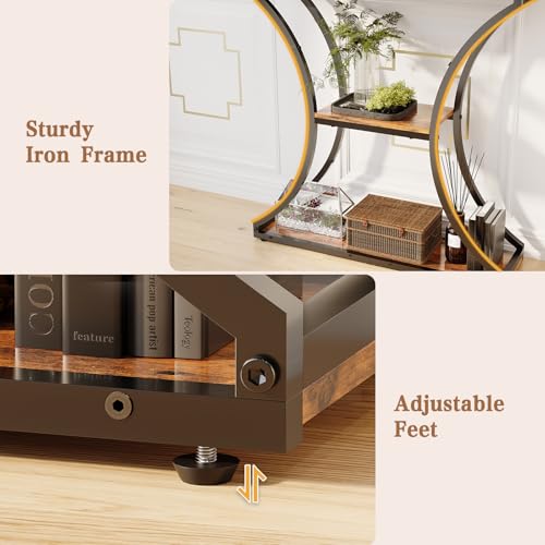 HavenlyYouth Narrow Console Table for Entryway, Industrial 3-Tier Sofa Table Behind Couch, 29.5" Height TV Stand with Storage Shelves for Living Room, Hallway, Entrance, Foyer, Rustic Brown HavenlyYouth