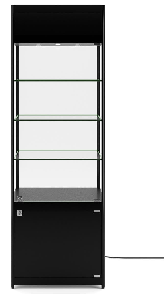 Displays2go 72" Curio Cabinet, 4 Display Levels, LED Top Lighting, Locking Door and Storage Base - Black (SCTWRLD24) Displays2go