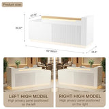 ZIMASYA 86.6" L-Shaped Reception Desk with Counter, Modern Commercial Front Desk with Power Outlets, Combination Lock Drawers, LED Lights for Office, Beauty Salon, Retail Store, White