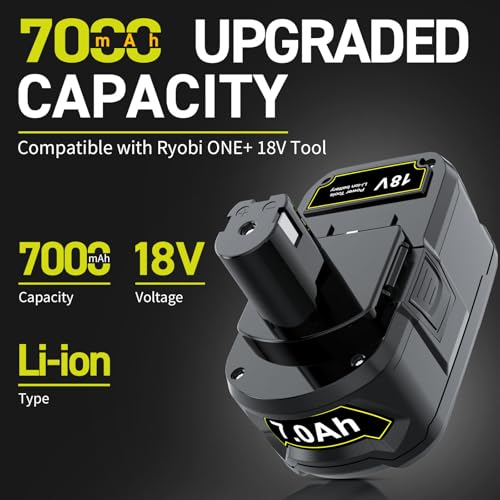 POWTREE 7.0Ah 18V 2Pack Replacement for Ryobi 18V Battery ONE+ Plus Li-ion P108 P102 P103 P104 P105 P107 P109 P122 PBP005 RB18L50 Cordless Power Tools with LED Indicator POWTREE