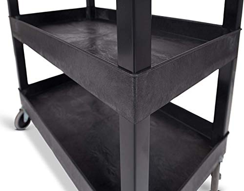 Stand Steady Tubstr 3 Shelf Utility Push Cart Supports Up to 300 lbs - Heavy-Duty Plastic Service Cart Great for Offices, Warehouse Storage, Garage Stand Steady