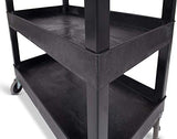 Stand Steady Tubstr 3 Shelf Utility Push Cart Supports Up to 300 lbs - Heavy-Duty Plastic Service Cart Great for Offices, Warehouse Storage, Garage Stand Steady