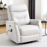 choairy Recliner Chair for Adults, Power Faux Leather Rocker Recliner Massage and Heat, Oversized Swivel Reclining Nursery Chair with USB Ports for Living Room, Office Beige