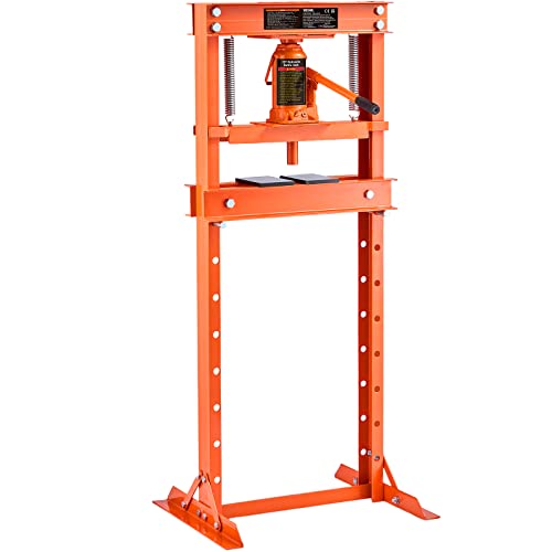 VEVOR Hydraulic 12 Ton H-Frame Garage Floor Adjustable Shop Press with Plates, 12T, Orange - WoodArtSupply