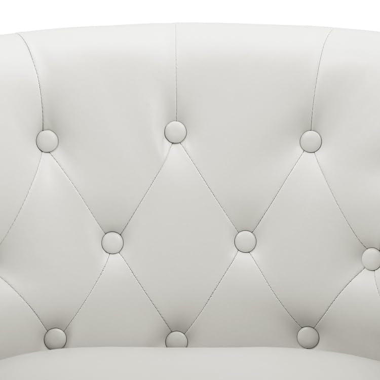 Naomi Home Barrel Love Seat, Button Tufted Faux Leather Loveseat Sofas, Modern 2 Seater Faux Leather Sofa, Small Loveseats for Small Spaces, Bedrooms, Love Seat Couches for Living Room - White Naomi Home