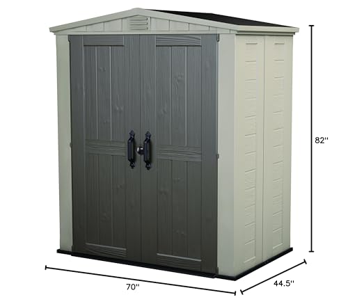 Keter Factor 6x3 Outdoor Storage Shed Kit-Perfect to Store Patio Furniture, Garden Tools Bike Accessories, Beach Chairs and Push Lawn Mower, Taupe & Brown Keter