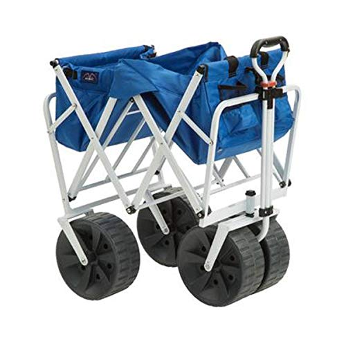 Mac Sports Heavy Duty Collapsible Folding All Terrain Utility Beach Wagon Cart, Blue/White - WoodArtSupply