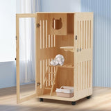 FONSOLUM Large Wooden Cat House with LED Light, Multi-Feature Cats Cage Cat Condo with Scratching Post and Wheels, Catio Cat Enclosure Cat Shelter for Indoor and Outdoor(24 * 24 * 47In) FONSOLUM