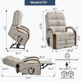 RHHVVR Dual Motor Power Lift Recliner Chair, 350 lbs Electric Recliners with Massage and Heat, Solid Wood Armrest Back Footrest Adjustable Living Room Chair for Elderly, Beige RHHVVR