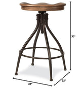 Hillsdale Worland Backless Metal Adjustable Height Stool with Wood Saddle Seat, Brown Hillsdale