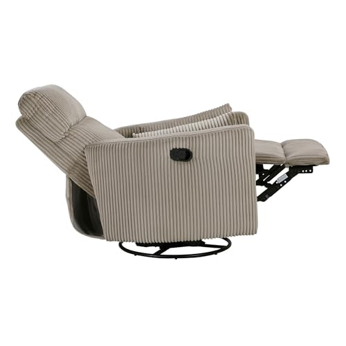 Lexicon Modern Swivel Glider Recliner Chair, Nursery Glider, Corduroy Fabric Upholstery Recliner with 2 Lumbar Pillows, Manual Reclining Sofa Chair for Living Room/Office/Apartment, Taupe Lexicon