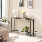 MAHANCRIS Console Table, Narrow Sofa Table, 43.3” Entrance Table with Power Station, Behind Couch Table, Simple Style, for Living Room, Hallway, Entryway, Foyer, Rustic Brown and Black CTHR112E01 MAHANCRIS