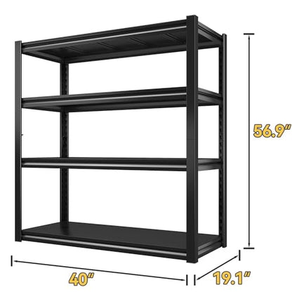 Raybee 40" W Garage Shelving Wide Storage Shelves 4 Tier Metal Shelves for Storage Load 1600LBS Adjustable Heavy Duty Shelving Sturdy Metal Shelving for Pantry Kitchen 40" W x 19.1" D x 56.9" H