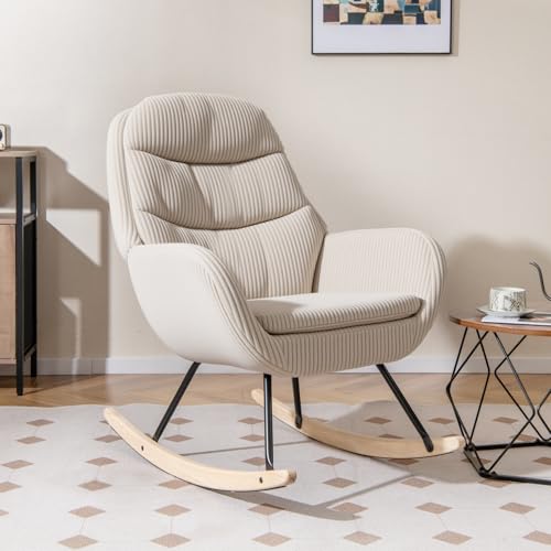 Giantex Rocking Chair Nursery, Upholstered Glider Rocker with Padded Backrest & Seat, Rubber Wood Feet & Sturdy Metal Frame, Modern Accent Chair Comfy Armchair for Living Room, Bedroom & Office (2) Giantex
