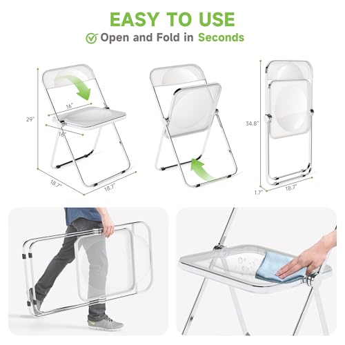Real Relax Acrylic Folding Chairs,Foldable & Stackable Clear Chairs with Metal Chrome Frame, Indoor and Outdoor, for Home, Office, Party & Events,Set of 6,350LB,Transparent Real Relax