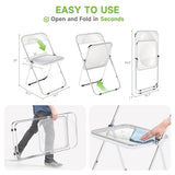Real Relax Acrylic Folding Chairs,Foldable & Stackable Clear Chairs with Metal Chrome Frame, Indoor and Outdoor, for Home, Office, Party & Events,Set of 6,350LB,Transparent Real Relax