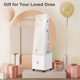 VECELO Jewelry Cabinet Standing Full Length Mirror with Interior LED Lights, 360° Swivel Lockable Jewelry Armoire with Bottom Cabinet Back Storage Shelf and Four Wheels, White VECELO