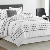 LANCO MODERN LIFESTYLE White Grey 7 Piece Comforter Set, King, Clip Waffle Texture Stripe Design, Soft Polyester Bedding for All Seasons, Includes Bedskirt, Shams and Decorative Pillows LANCO MODERN LIFESTYLE