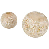 Deco 79 Mango Wood Handmade Decorative Ball Orbs & Vase Filler with Carved Tribal Patterns, Set of 2 5", 4" W, Cream Deco 79
