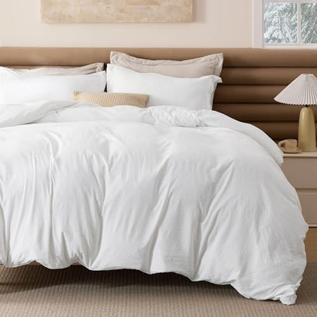 Bedsure Removable Cover with Comforter Duvet Insert Full - 4 Pieces White Prewashed Soft Bedding Set for All Seasons Use, Includes 1 Duvet Cover, 1 Comforter, 2 Pillow Shams Bedsure