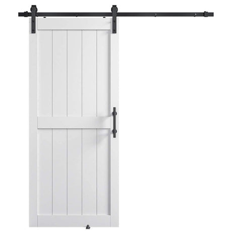 COSHOMER 36in x 84in MDF Sliding Barn Door with 6.6ft Barn Door Hardware Kit & Handle, Pre-Drilled Holes Easy Assembly -Solid Barn Door Slab Covered with Water-Proof PVC Surface, White, H-Frame COSHOMER