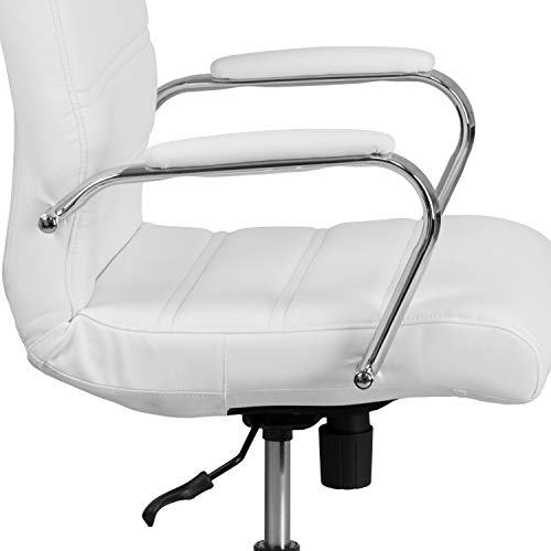 Flash Furniture Whitney Mid-Back Swivel LeatherSoft Desk Chair with Padded Seat and Armrests, Adjustable Height Padded Office Chair, White/Chrome Flash Furniture