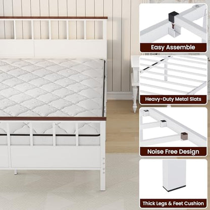 Farmhouse Queen Bed Frame with Headboard and Footboard by VOPEAK - Sturdy Wood Platform Design with Under Bed Storage, Noise-Free Support, No Box Spring Required, White - WoodArtSupply