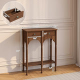 Topbele Console Table with 2 Drawers & Shelf, 28" Mid-Century Modern Entryway Table, Retro 2-Tier Sofa Table, Wooden Accent Table for Living Room, Hallway, Brown Topbele
