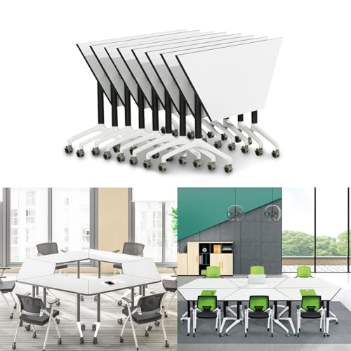 Conference Table,Folding Conference Room Tables with Flip-Top Design,Foldable Office Meeting Seminar Table,Modular Mobile Training Room Tables With Caster,Rolling Seminar Tables for Meeting Rooms VORDERRY