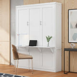 SOFTSEA Full Size Murphy Bed Cabinet with Desk, Space Saving Hidden Wall Bed Cabinet, White SOFTSEA