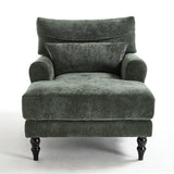 KEIKI Chaise Lounge Chair Indoor, Modern Leisure Sleeper Sofa Chair w/Double Deep Cushion, Accent Upholstered Reading Side Armchair, Recliner Arm Chairs for Living Room & Bedroom, Easy Assembly, Green