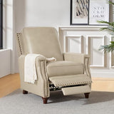 HULALA HOME Genuine Leather Manual Recliner Chair with Adjustable Backrest & Footrest, Mid Century Modern Push Back Recliner with Nailhead Trim & Wood Legs-for Living Room Home Theater， Beige