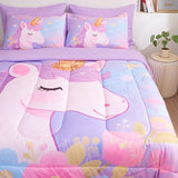 ZUEXVOFY Twin Comforter Set for Girls 5 Piece Purple Unicorn Bedding Set for Girls Super Soft Microfiber Bed Set Bed in a Bag with Comforter Sheets Pillowcase & Sham ZUEXVOFY