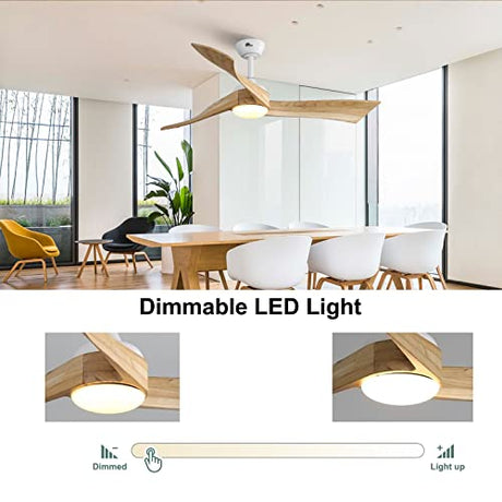 Sofucor Ceiling Fan 52 Inch Wood Ceiling Fan with Lights Remote Control Dimmable Light Reversible DC Motor Modern Ceiling Fan for Kitchen Bedroom Basement Dining Living Room Light Wood Sofucor