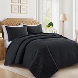 Lavsiry Black Quilt King Size with Striped Pattern, Lightweight Soft Summer Thin Microfiber Bedspread & Coverlet Bedding Set for All Seasons - 3 Piece(1 Quilt, 2 Pillow Shams) Lavsiry