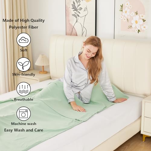 RHINSBENF Sleeping Bag Liner Camping Adult Sleep Sack Lightweight Travel Sheet for Hotel Bed Compact Ultralight Essential Cleaning Supplies Kit Travel Bedding Set for Backpacking (Green & Single) RHINSBENF