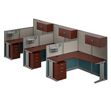 Bush Business Furniture Office in an Hour 3 Person L Shaped Cubicle Desks with Storage, Drawers, and Organizers in Hansen Cherry | Triple Workstation Set with Privacy Panels for Commercial Workspace Bush Business Furniture